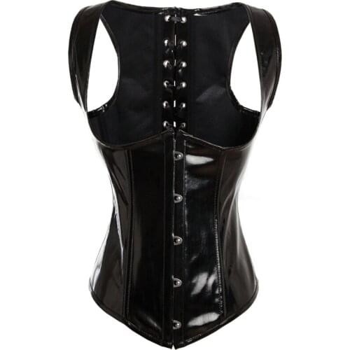 Women Top Fashion Sexy Gothic Punk Clothing Black PVC Underbust Waist slimming Vest Female Bustiers&Corsets corpete e corseletes