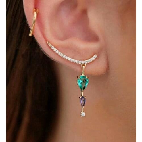 Gold Color copper Stud Earings Tiny white Cubic zirconia Green Colorful Crystal Glass Water Drop Pendant CZ Fashion Jewelry 2019