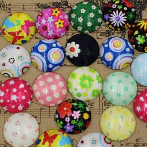 16mm Mixed Style Flower Round Glass Cabochon Dome Jewelry Finding Cameo Pendant Settings 50pcs/lot (K03108)