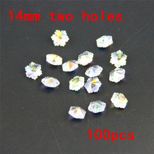 14mm AB 100pcs Crystal Snowflake Beads, K9 Crystal 2 Holes, Diy Wedding & Home Decoration, Crystal Accessories Chandelier Parts