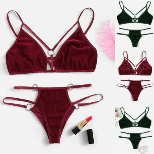 2019 Women Swimwear Two-Piece Suits Beach Bandage Bra Thong Bikini Set Summer Push-up Padded Bathing Swimsuit