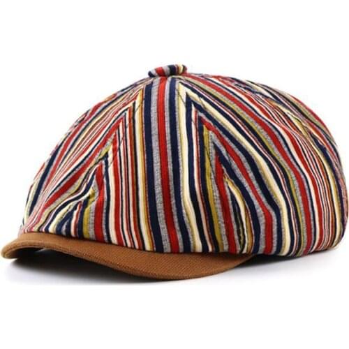 2020 Autumn Multi Color Striped Octagonal Hat Women Newsboy Retro Man Versatile Casual Painter Strange Fashion Peaked Beret Cap