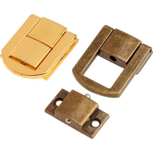 5sets Iron Latch Hasp Hook Lock Gold/Antique Bronze screws Clasp Buckle Decor Vintage Box Case Toggle Handbag Purse 30x24mm