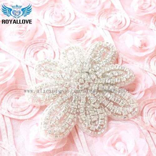 50Pcs Clear Crystal Glass RHINESTONE beaded applique sash belt headband with beads DIY with pearl beads Flower style Iron On