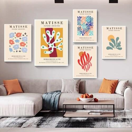 Abstract Matisse Coral Flowers Leaf Sun Nordic Posters And Prints Wall Art Canvas Painting Wall Pictures For Living Room Decor