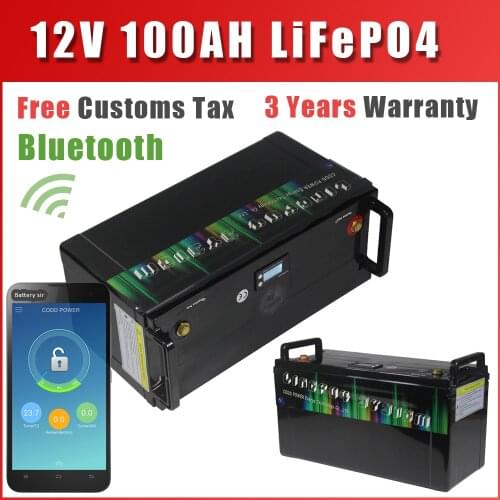 12V 100AH LiFePO4 Battery Bluetooth BMS 14.6V 10A Charger