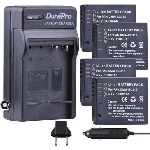 4pc 1600mAH DMW-BCJ13 DMW BCJ13 Rechargeable Li-ion Battery + Car Charger + EU Plug For Panasonic DMC LX5 LX5 LX5GK LX5K LX5W