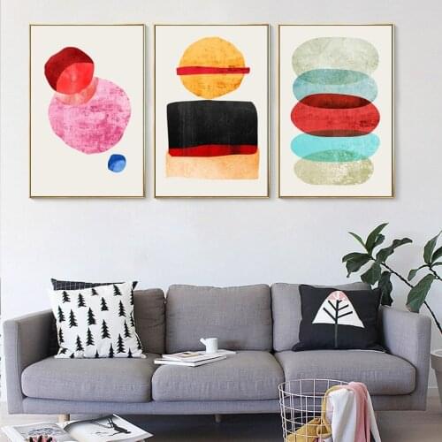 Watercolor Abstract Geometric Scandinavia Canvas Painting Print Poster Gallery Wall Art Pictures Interior Living Room Home Decor