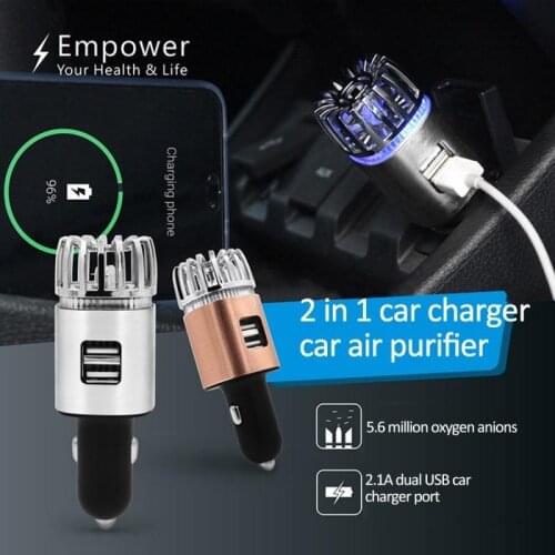 Dual USB Car Air Purifier 2 in 1 phone Charger Fresh Air anion purifier Air Cleaner Remove Formaldehyde Auto Interior Accessorie