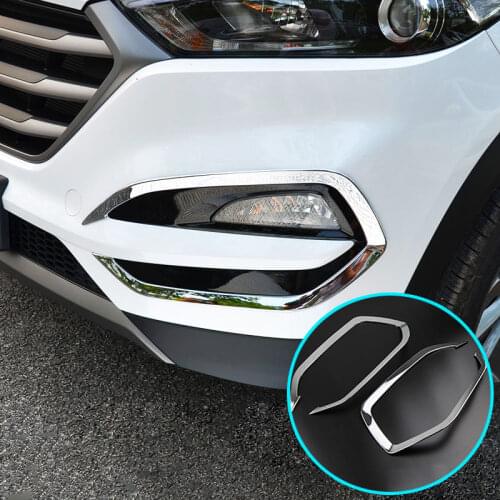 BBQ@FUKA 2pcs Car Chrome Front Fog Head Light Cover Trim Car Lamp Molding For Hyundai Tucson 2016-2017 Car Accessories Styling