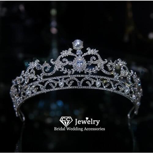 CC Crown for Women Wedding Hair Accessories Engagement Jewelry Bridesmaids Headbands Prom Coronet Pearl Crowns Headpiece QS48