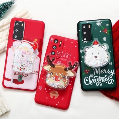 Christmas Quicksand Stand Holder Case For Huawei P30 P20 P40 P10 Mate 10 20 30 Lite Pro Plus 2017 P Smart Z 2019 2020 TPU Coque