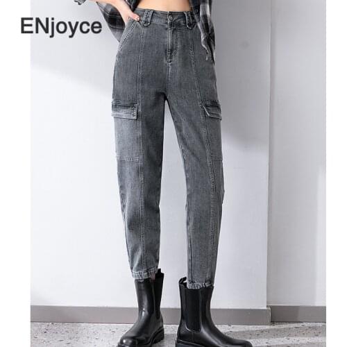 Vintage Bloomers Harlan Denim Pants Women High Waist Jeans Ladies Casual Loose Straight Nine Points Harem Pants Streetwear