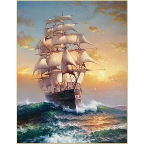 Handmade canvas oil painting landscape sea boat wall art home decoration room decors
