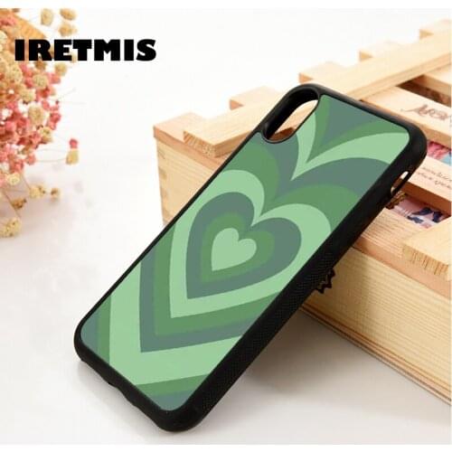Iretmis 5 5S SE 2020 6 6S Silicone Rubber Phone Case Cover for iPhone 7 8 Plus X Xs 11 12 MINI Pro Max XR Emerald Heart Love