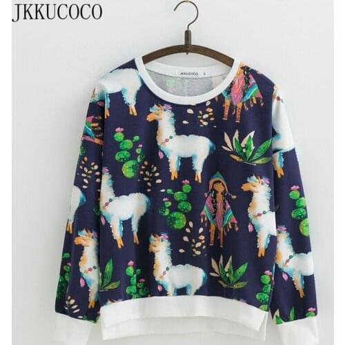 JKKUCOCO Women Sweatshirt Long Sleeve O-neck Pullover Print Flowers Thin Loose Casual Sweatshirts Women Cotton Hoodies S M L