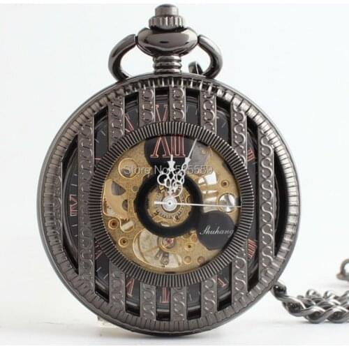 New Arrival Fathers Day Gift Classic Bronze Skeleton Mechanical Pocket Watch Vintage Roman Dial Pocket Watch Wholesale