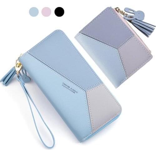 Womens Wallet Geometric Luxury Brand PU Leather Women Long Zipper Coin Purses Tassel Design Clutch Coin Wallet Card Package