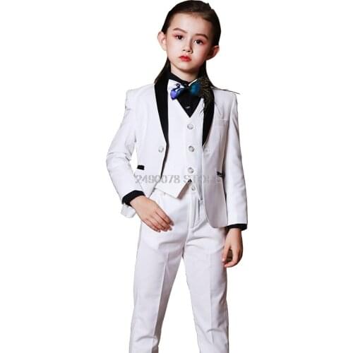 Flower Girls Wedding Suit Children Formal Tuxedo Blazer Vest pants 3Pcs Clothing Set Kids Stage Performance Party Dress Costume