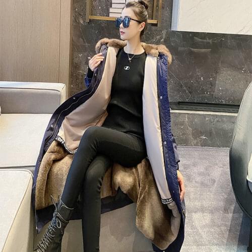 Autumn Winter 2021 New Cotton Padded Jacket Leisure Plush Padded Jacket Long Hooded Winter Parkas Coat Fox Fur Collar Fur Coats