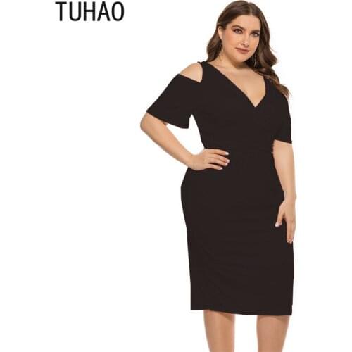 TUHAO 2020 Summer Sexy Elegant Party Woman Dresses Large Size 5XL 4XL 3XL Womens Dress Elastic Solid Color Female Dresses WM40