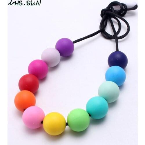 MHS.SUN Rainbow color silicone beads teething necklace food grade silicone teether chewable nursing necklace for baby mommy