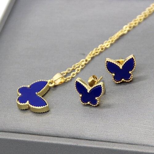 Cute Enamel Butterfly Pendants Necklaces and Earrings Jewelry Set for Women Girls Fashion Brand Earings Jewelry collier Z433