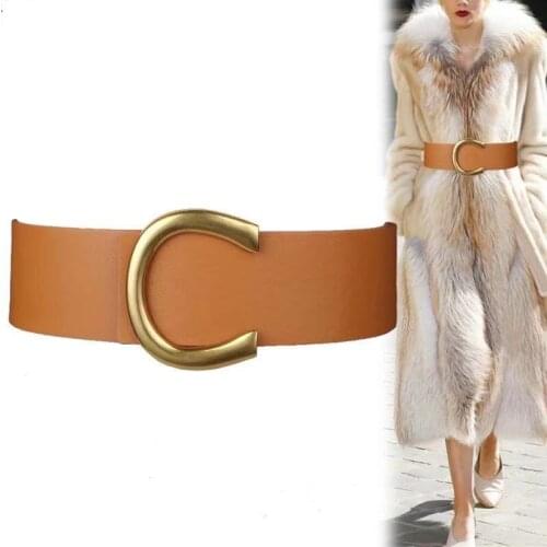 Fashion Ladies Width Belt C-Shaped Snap Ins Trend Girls Strap Black Camel All-Match Jeans Dress Coat Net Red Waistband