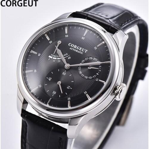 CORGEUT Fashion Men Watches Automatic Mechanical Wrist Watch Black Leather Brand Luxury Watch Military Clock Orologio da uomo