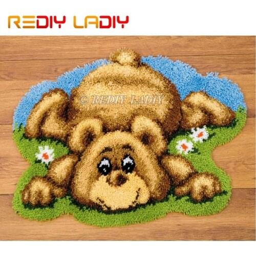Latch Hook Kits Make Your Own Rug Bear & Daisy Tapestry Crochet Cushion Mat DIY Carpet Rug Set Pre-Printed Canvas Hobby & Crafts