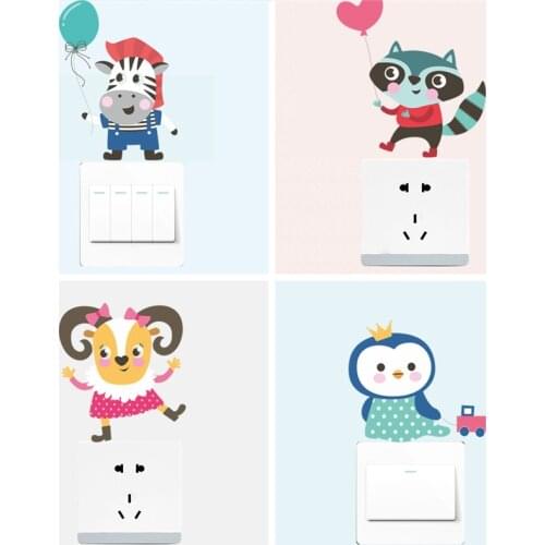 Cute Sheep Fox Zebra Owlet Animals Switch Sticker For Home Decoration Kids Room Wall Decals Diy Cartoon Mural Art Pvc Posters