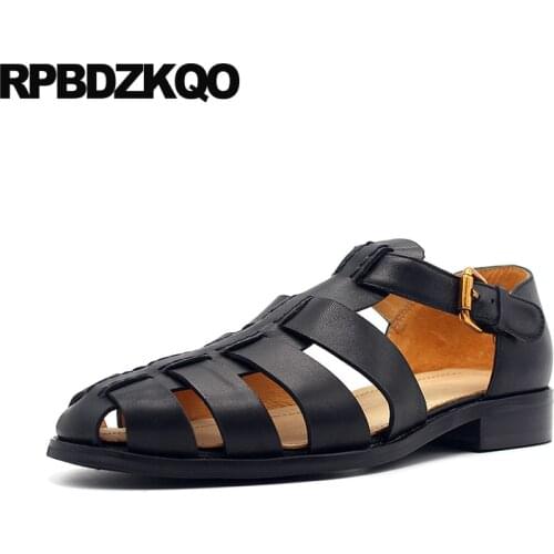 Genuine Leather Shoes Casual High Quality Closed Toe Size 45 Plus 2018 Men Gladiator Sandals Summer Outdoor Black Roman Large