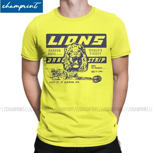 Novelty Intage Fashion Racing Car Lions Drag Strip Yellow T-Shirt Men T Shirt Once Upon A Time In Hollywood Tee Shirt
