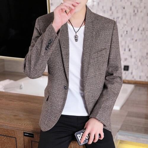 2021l Mens Autumn New Plaid blazer Youth Handsome Fashion Slim-Fit Casual blazer