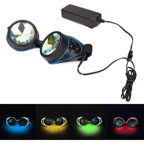 Goggles Steampunk Kaleidoscope Rave Rainbow Crystal Lenses EDM Festival Rave Party Cosplay Punk Vintage Glass Eyewear