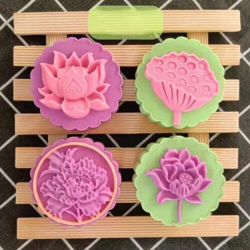 Plastic Mooncake Mold 100g Flowers Stamp Biscuit Cookie Cutter Mould DIY Fondant Baking Tool Mid-Autumn Festival
