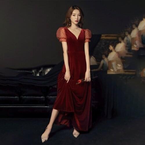 Special Occasion Dresses Vintage V-Neck Short Lace A-Line Luxury Burgundy Backless Floor-Length Elegant Women Prom Gowns E895