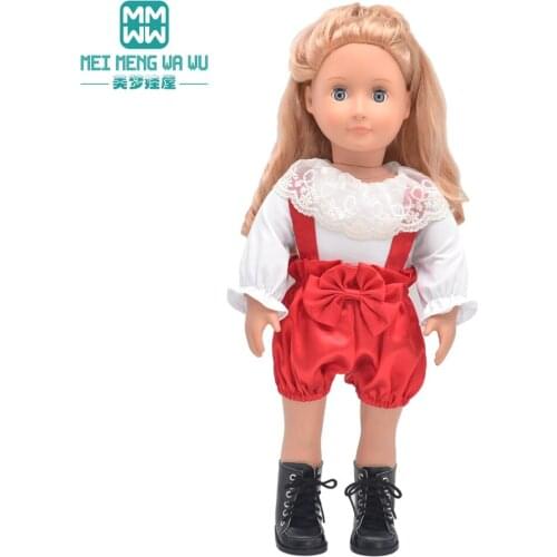 Fits 45cm American doll clothes accessories fashion Lace shirt, bow overalls Girls gift