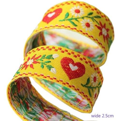 2.5CM Wide Luxury Yellow Embroidery flower lace fabric trim ribbon DIY sewing applique collar cord wedding dress guipure decor