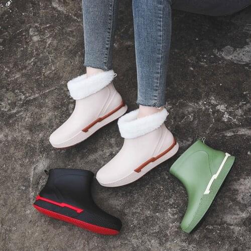 Fashion Rain Boots Adult Rain Shoes Womens Water Shoes Short Rubber Shoes Plush Warm PVC Fishing Garden Water Boots