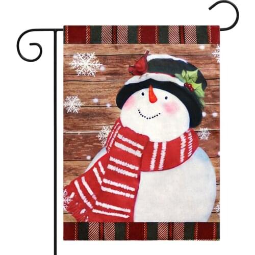 Snowman Garden Flag Christmas Winter Outdoor Snowflakes Decoration, Double Sided Burlap Buffalo Plaid 17.9'' x 12.4