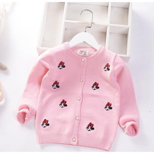 New Toddler Fall Clothes Minnie Mouse Embroidery Knitted Cardigan Sweaters Lovely Little Girls Outfits Spring Kids Warm Tops