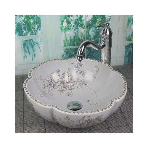 Bathroom Round Ceramic Vessel Sink Vanity Artistic Basin with Pop up Drain Combo AB236