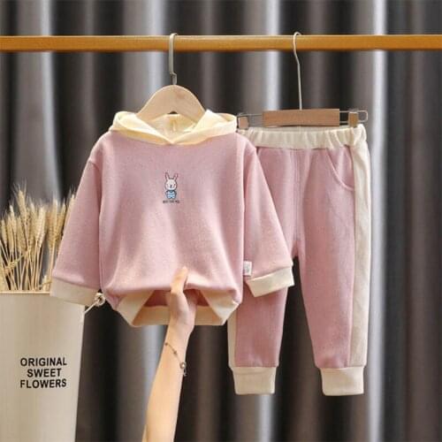 Girls Spring Autumn Sets For Kids Rabbit Ears Hooded Cartoon Sweater Pants 2pcs Children Cotton Suit Baby Casual Clothes Outfit