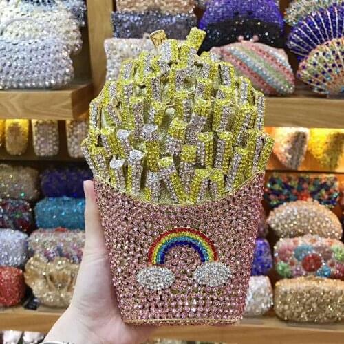 XIYUAN French fries shape Crystal Evening Bag Beaded Day Clutches Lady Wedding Purse Rhinestones Handbags Clutch Bags for Women