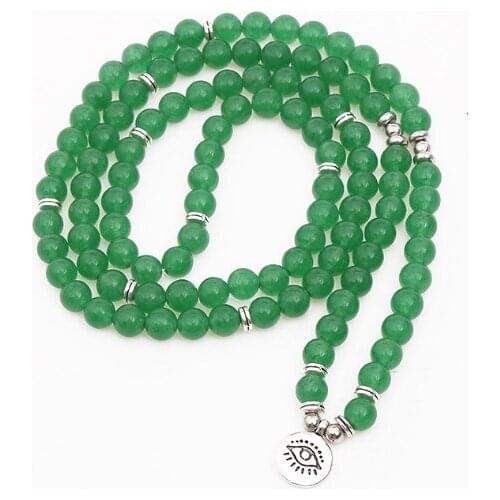 Green 108 beads 8mm elastic adjustable Lotus life tree Buddha OM eye Chakra Reiki agate Onyx Yoga Bracelet necklace crfg2