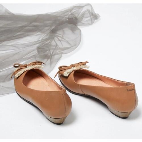 2019 spring new handmade leather shallow mouth bow shoes small round head tassel low to help small with leather shoes women