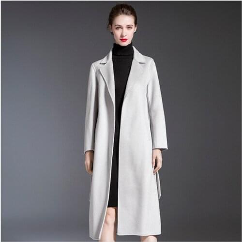 Lady Off-white water ripple double-sided cashmere coat womens mid-length coats 2020 new woolen winter outwears overcoat clothes