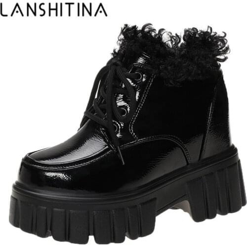 Winter Women Snow Boots High Platform Internal Wedge Leather Boots Thick Plush Warm Non-slip High heel Ankle Boots Botas Mujer