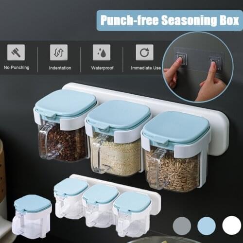 1 3PCS Wall-mounted Seasoning Box Kitchen Seasoning Combination Set Seasoning Box Household Salt Sugar Salt Seasoning Jar